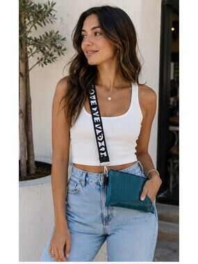 NWt SYDNY SEVEN Teal faux Leather Croc Embossed Crossbody Bag Logo Strap Pouch